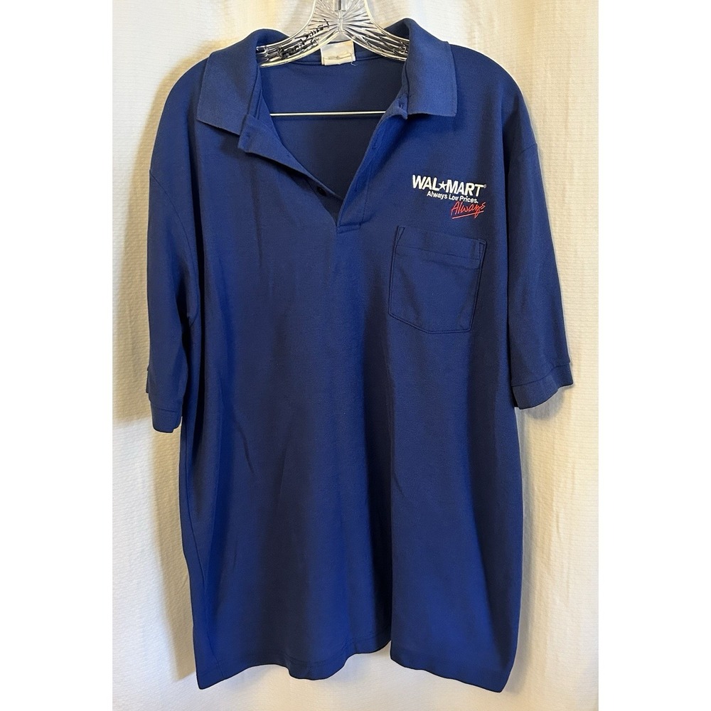 VTG Walmart Employee Polo Blue XL 90s Y2K Always Low Prices Retail Uniform
